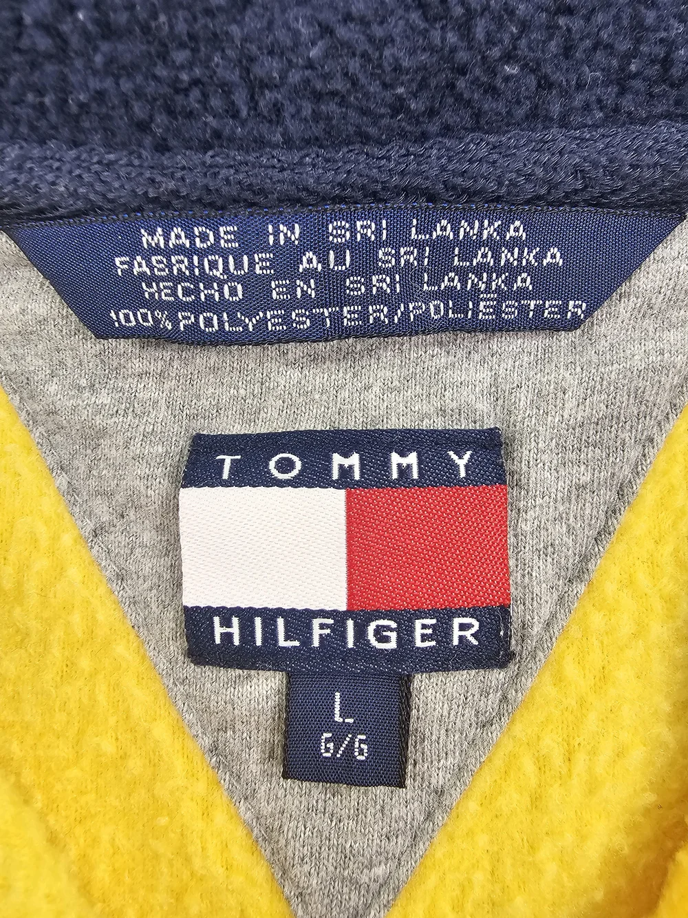Vintage 90s Tommy‎ Hilfiger Full Zip Fleece Vest Men's L Yellow Red White Blue